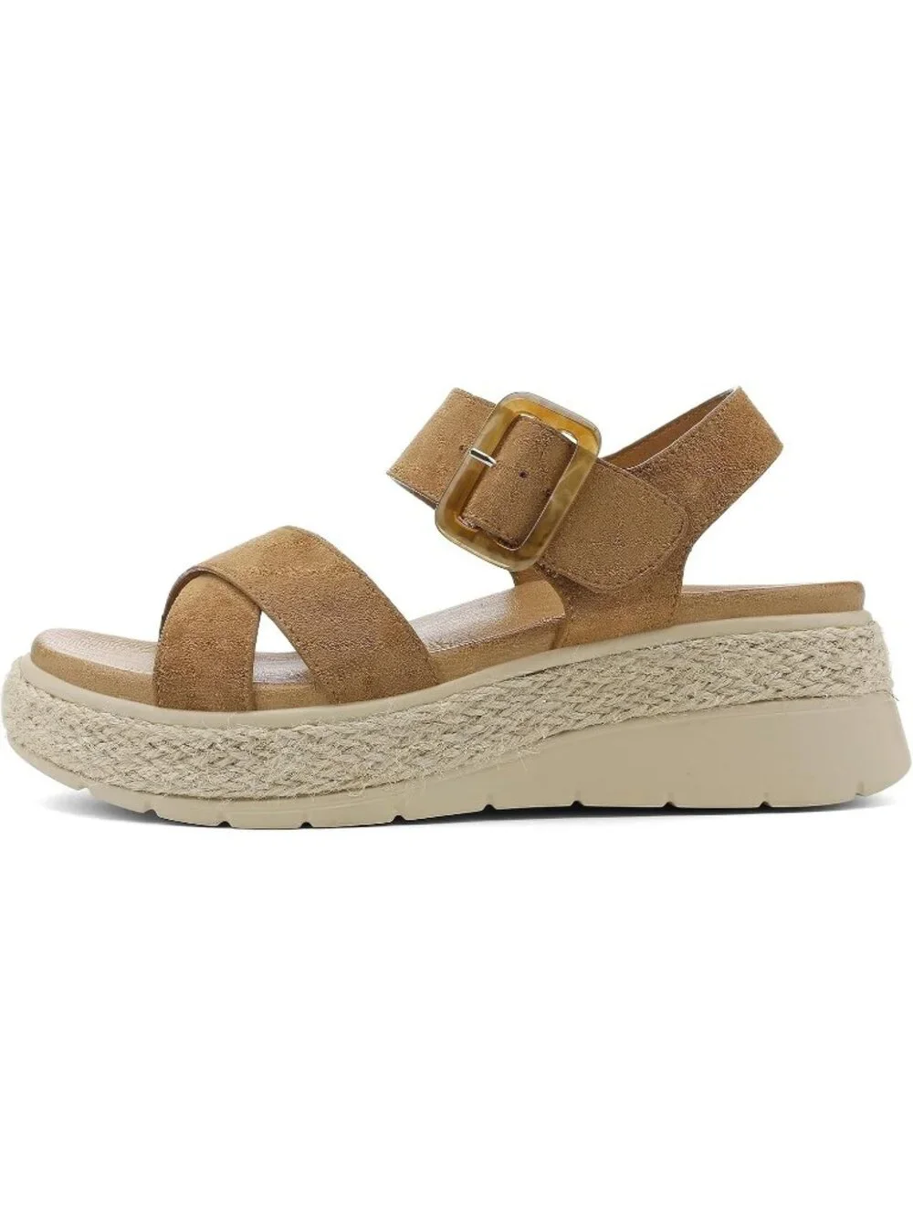 Womens Brown Comfortable Solid Espadrille Low Wedge Heel Platform Sandal Shoes